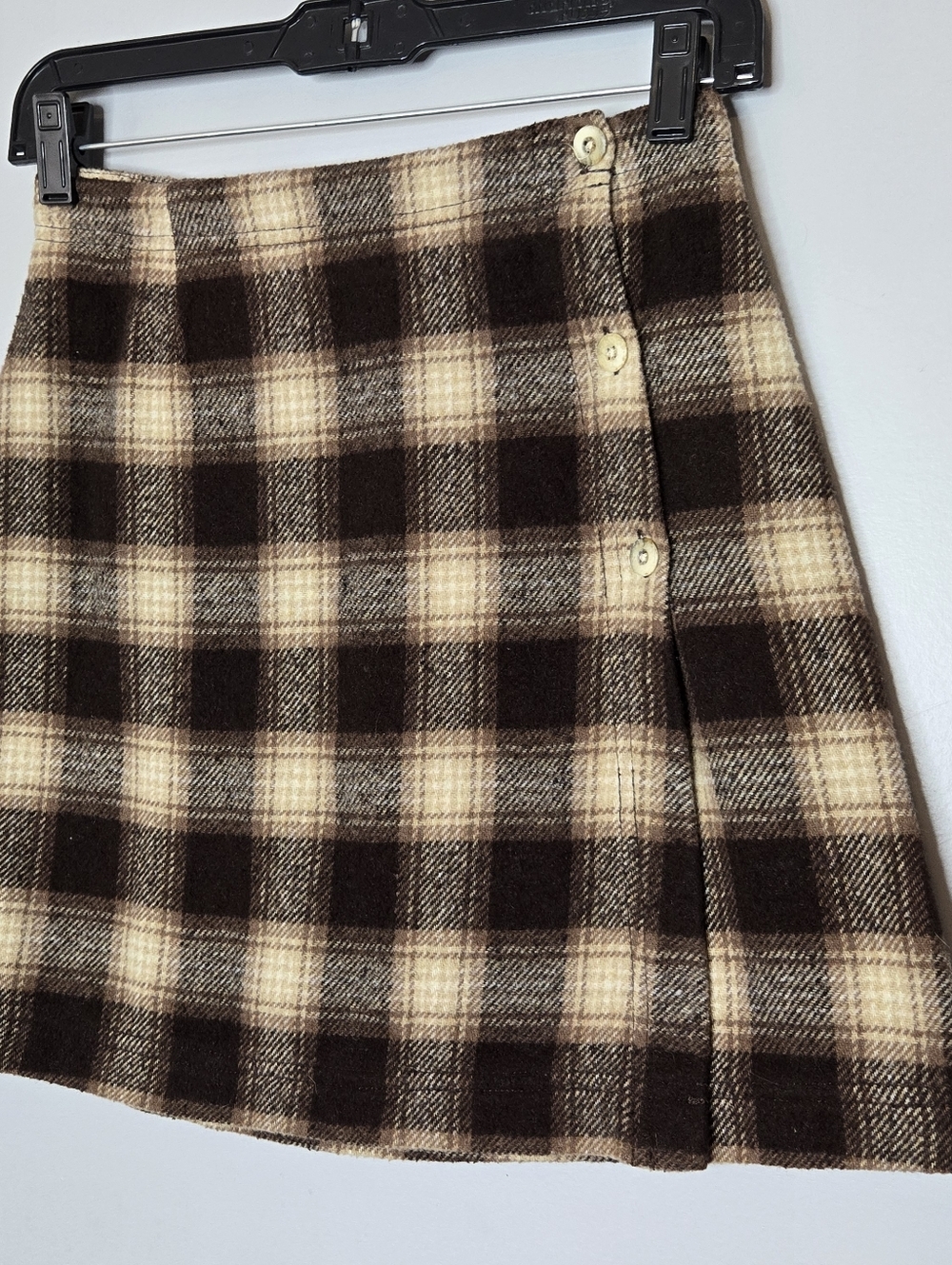 90s American Eagle Vintage Plaid Check‎ Wool Mini Wrap Skirt Size 2 School Girl